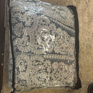 Indian Sari Fabric- Unused- Silver Embroidered on navy blue